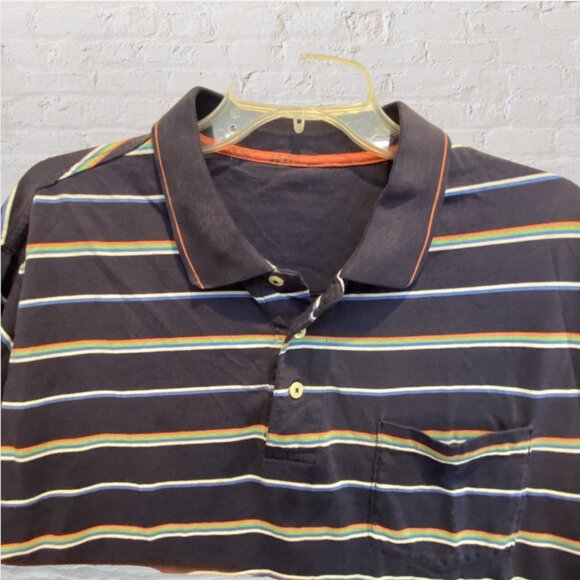 SHIRT -- Blue Striped Pullover Shirt for Large Man, Short Sleeved - Picture 10 of 12